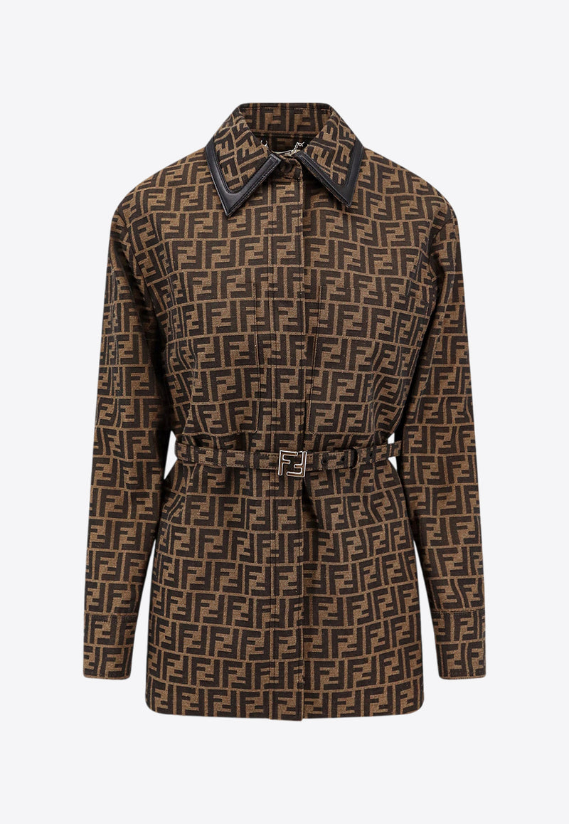 Fendi FF Jacquard Belted Jacket Brown FJ7564A5W3_F118W