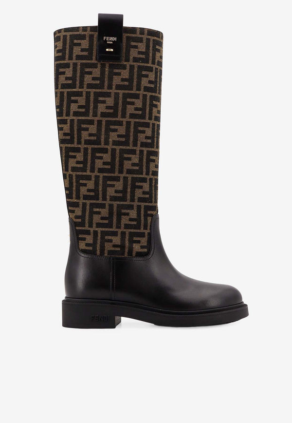 Fendi Filo FF Jacquard Knee-High Boots Brown 8W8574AHGY_F0PMM