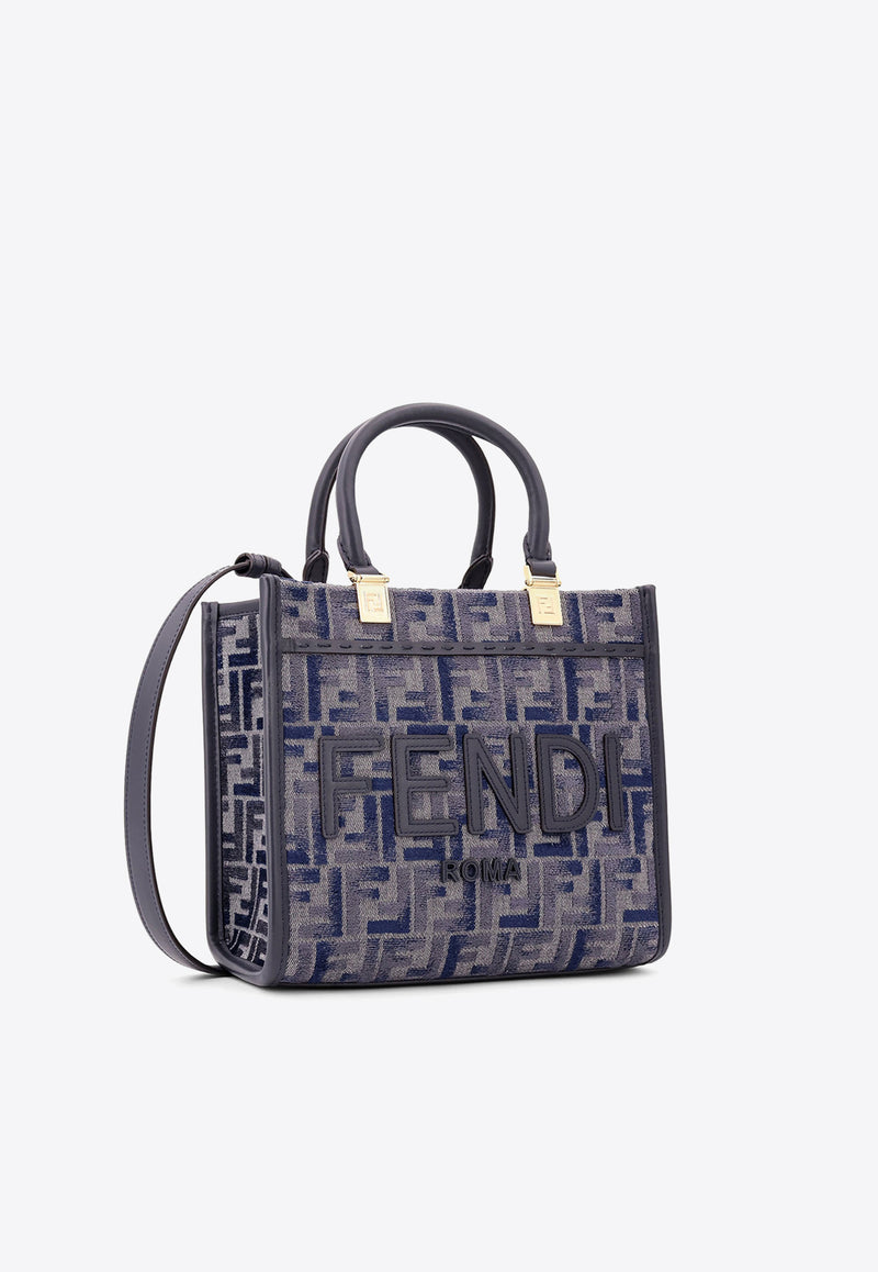 Fendi Small Sunshine FF Jacquard Tote Bag Blue 8BH394ASU0_F1PQK