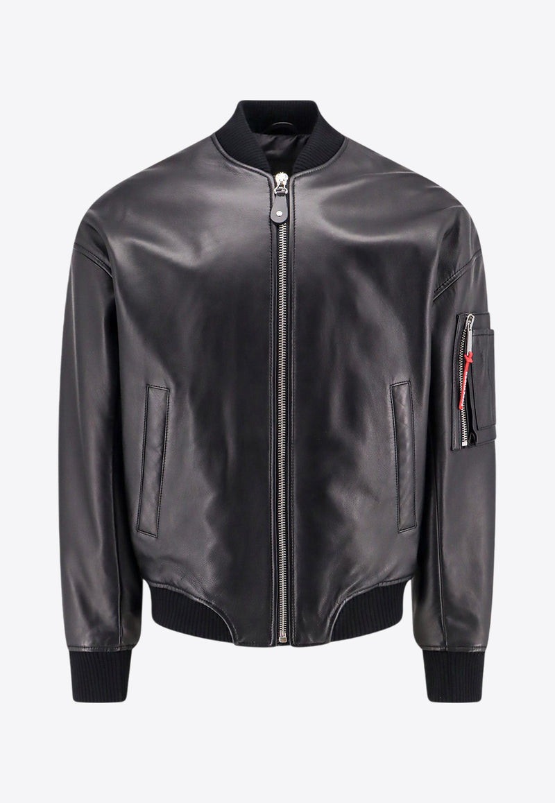 Dsquared2 Leather Bomber Jacket Black S74AM1502SY1602_900