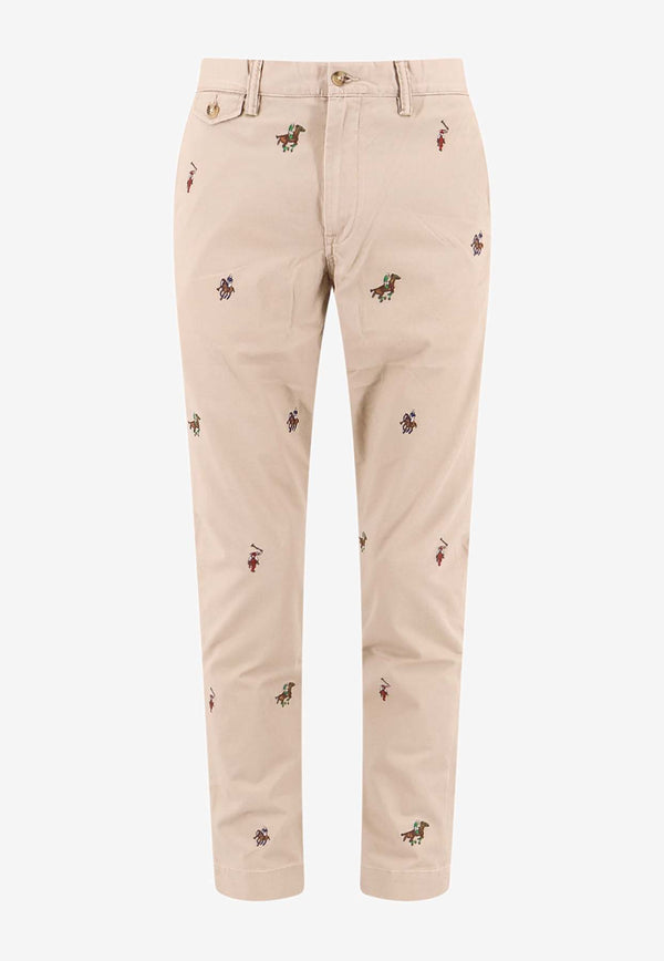 Polo Ralph Lauren Monogram Embroidered Straight-Leg Pants Beige 710884823_001