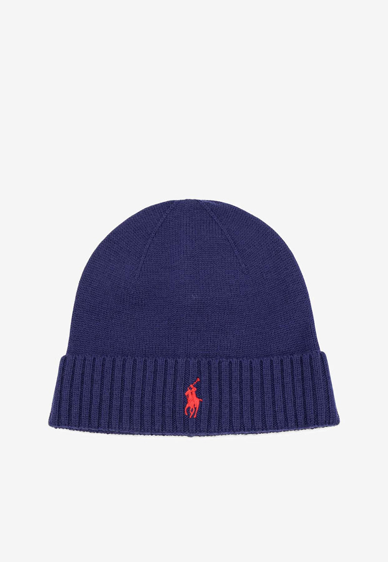 Polo Ralph Lauren Logo Embroidered Wool Beanie Blue 710886137_002