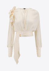 PINKO Ruched Satin Cropped Blouse Cream 104081A22V_Z10