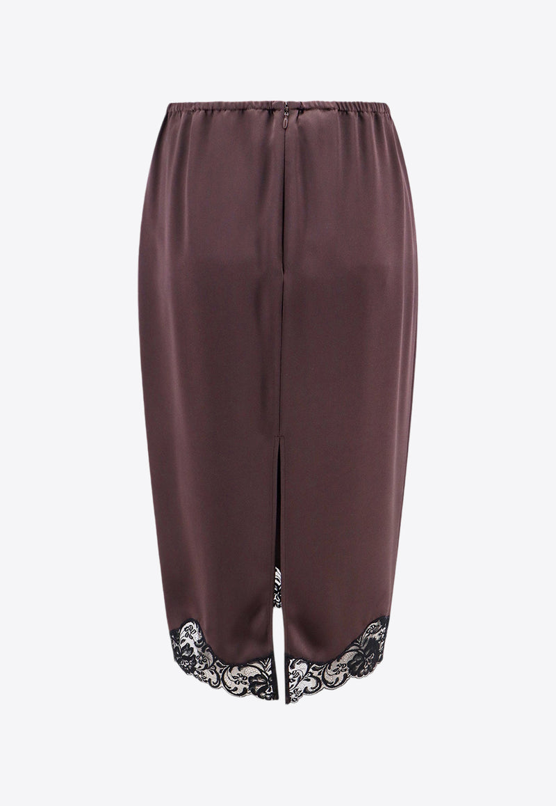 PINKO Lace Satin Midi Skirt Brown 104138A24N_LZ9