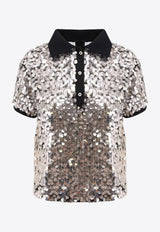 PINKO Sequin Embellished Polo T-shirt Silver 104195A25D_Z7Z