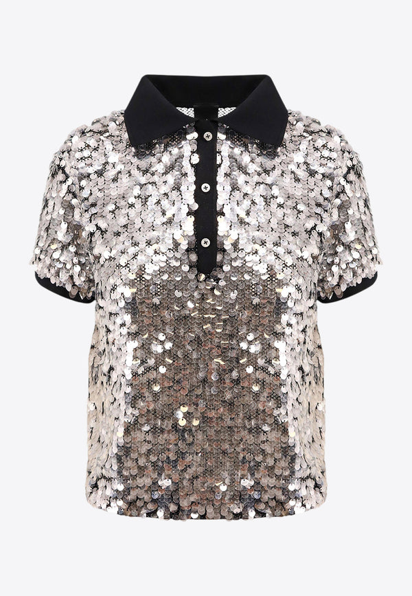 PINKO Sequin Embellished Polo T-shirt Silver 104195A25D_Z7Z