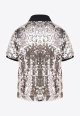 PINKO Sequin Embellished Polo T-shirt Silver 104195A25D_Z7Z