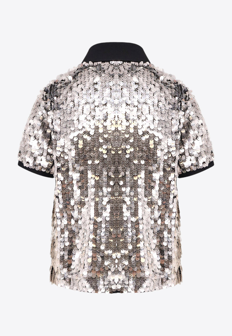 PINKO Sequin Embellished Polo T-shirt Silver 104195A25D_Z7Z