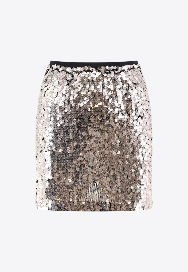 PINKO Sequin-Embellished Mini Skirt Silver 104196A25D_Z7Z