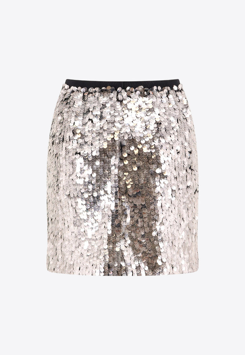 PINKO Sequin-Embellished Mini Skirt Silver 104196A25D_Z7Z