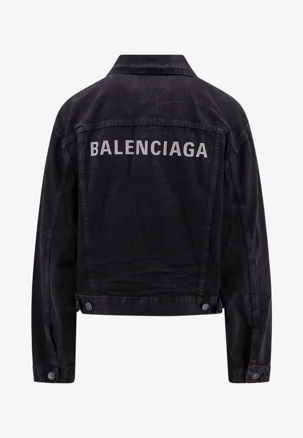 Balenciaga Logo Print Denim Jacket Black 790869TQW54_1071