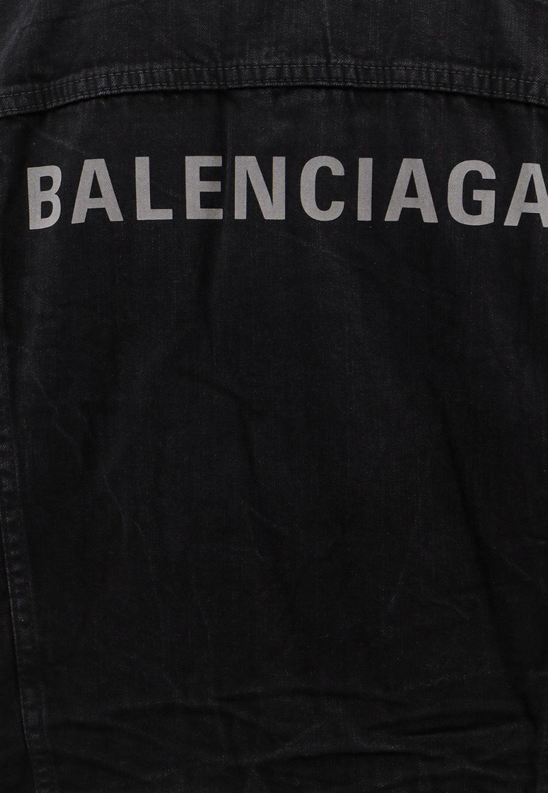 Balenciaga Logo Print Denim Jacket Black 790869TQW54_1071