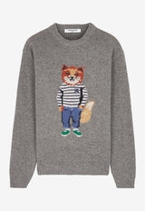 Maison Kitsuné Intarsia Knit Foxy Wool Sweater Gray NM00809KH0002_H131