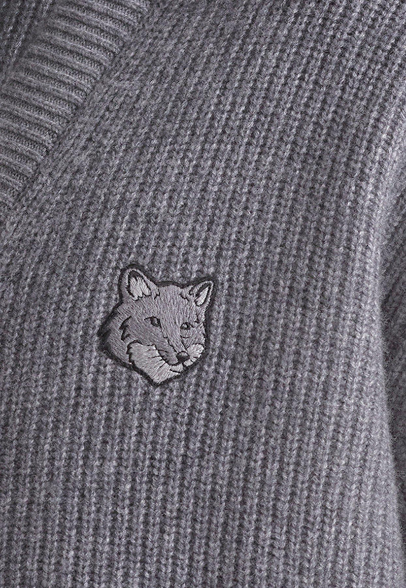 Maison Kitsuné Fox Head Patch V-neck Cardigan Gray NM00501KT1093_H131