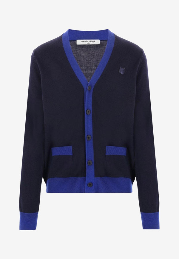 Maison Kitsuné Fox Head Patch Wool Cardigan Blue NM00507KT1036_P476