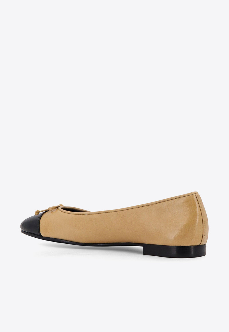 Tory Burch Cap-Toe Leather Ballet Flats Beige 154513_200