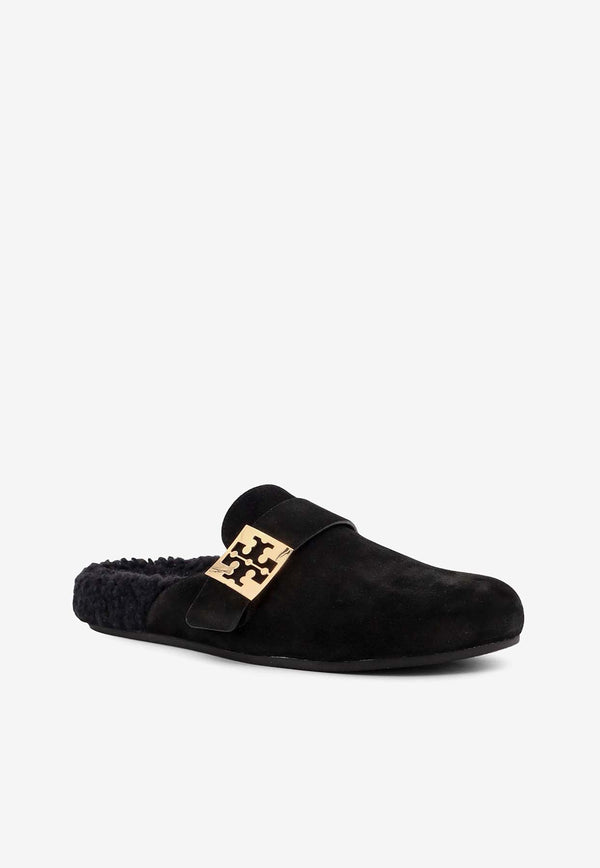 Tory Burch Logo-Plaque Suede Slippers Black 163612_004