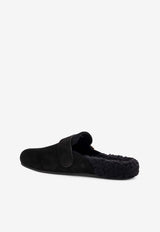 Tory Burch Logo-Plaque Suede Slippers Black 163612_004