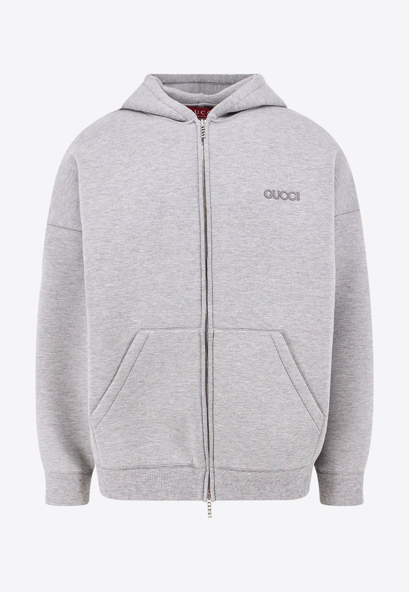 Gucci Logo Embroidered Zip-Up Hoodie Gray 794337XJGTW_1056