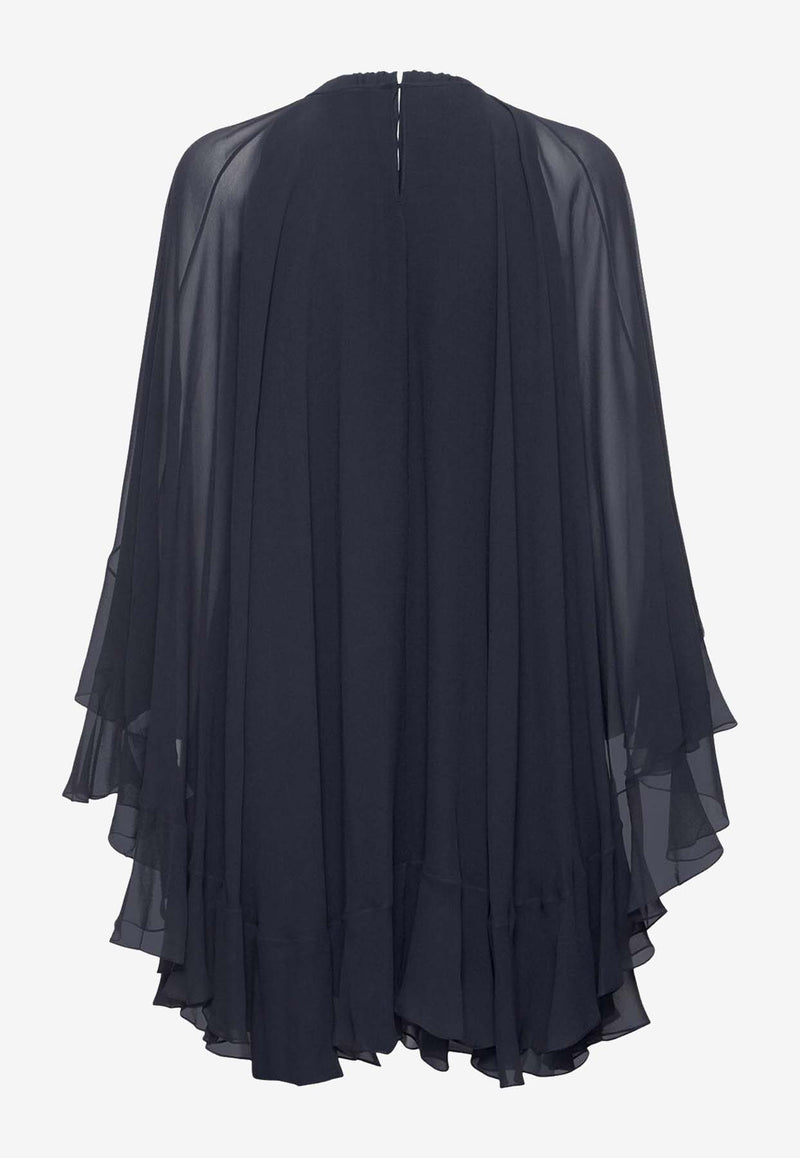 Chloé Flouncy Silk Cape Mini Dress Navy 24WRO55123_48Q