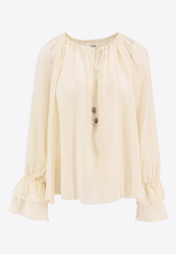 Chloé Lace-Trimmed Silk Blouse Beige 24WHT71117_114