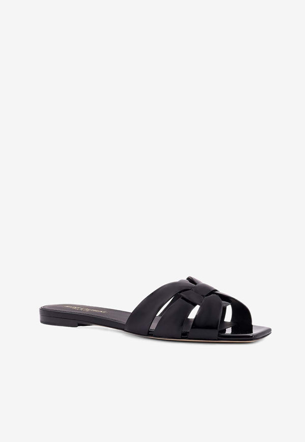 Saint Laurent Tribute Patent Leather Flat Sandals Black 571952B8I00_1000