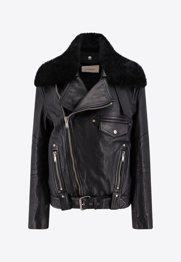 Saint Laurent Zip-Up Leather Biker Jacket Black 809830YCRR2_1000