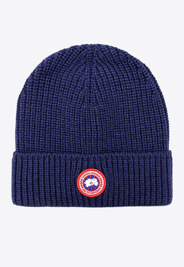 Canada Goose Logo Patch Ribbed Wool Beanie Blue CG5026M51_151