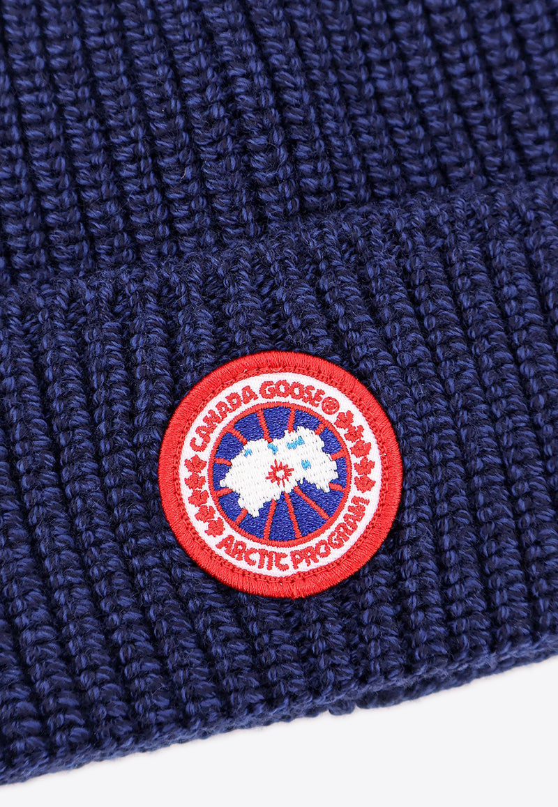 Canada Goose Logo Patch Ribbed Wool Beanie Blue CG5026M51_151