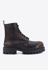 Balenciaga Strike Distressed Leather Combat Boots Brown 670633WBD11_1020