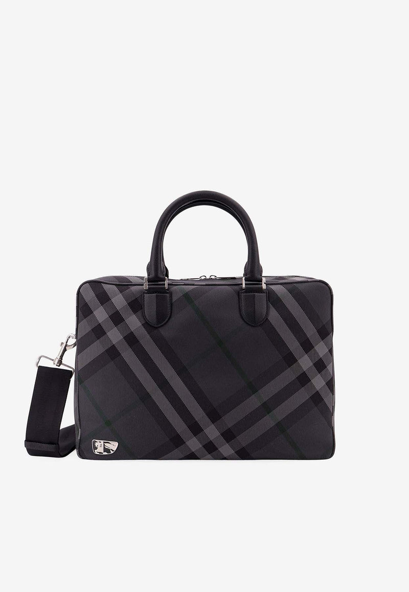 Burberry Grid Check Briefcase Gray 8097348_C1183