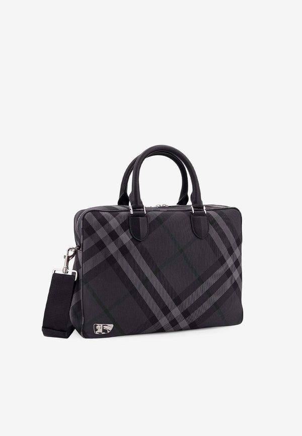 Burberry Grid Check Briefcase Gray 8097348_C1183