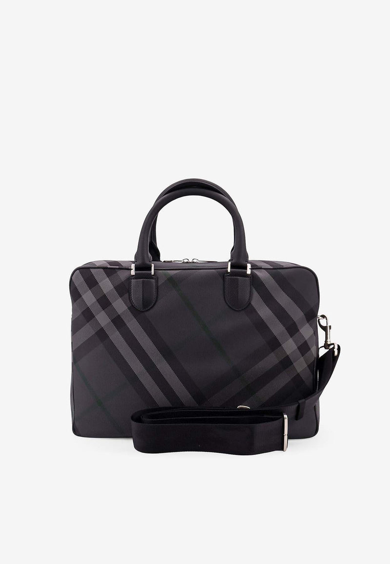 Burberry Grid Check Briefcase Gray 8097348_C1183