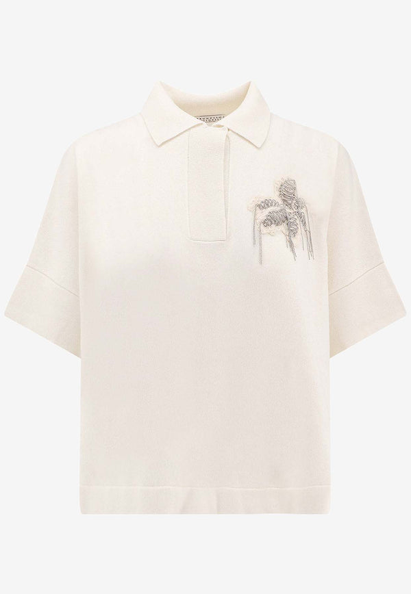 Brunello Cucinelli Appliquéd Cashmere Polo T-shirt White M12140505P_C159