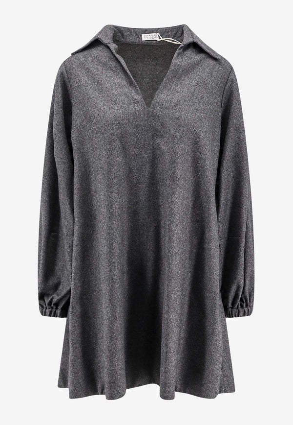 Brunello Cucinelli Wool-Blend Mini Shirt Dress Gray MD588A5279_C032