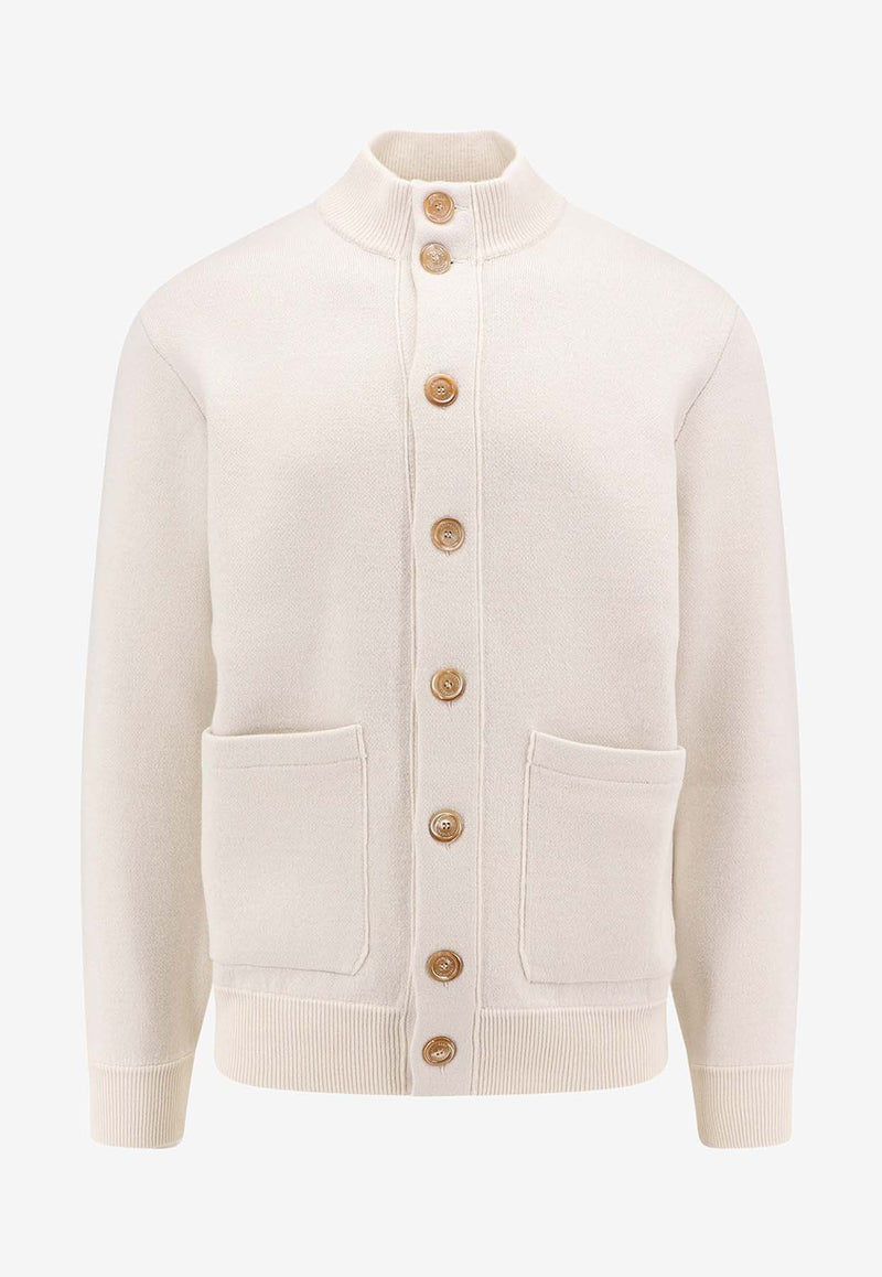 Brunello Cucinelli High-Neck Wool Blend Cardigan White M3610881_CS120