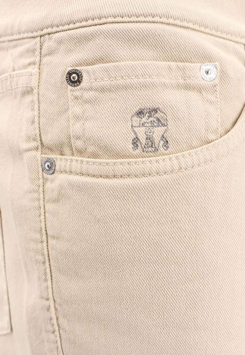 Brunello Cucinelli Logo Patch Straight-Leg Pants Beige M277PD3210_C6233