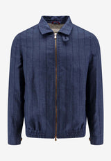 Brunello Cucinelli Striped Wool Blend Zip-Up Jacket Blue MW4756205P_C674