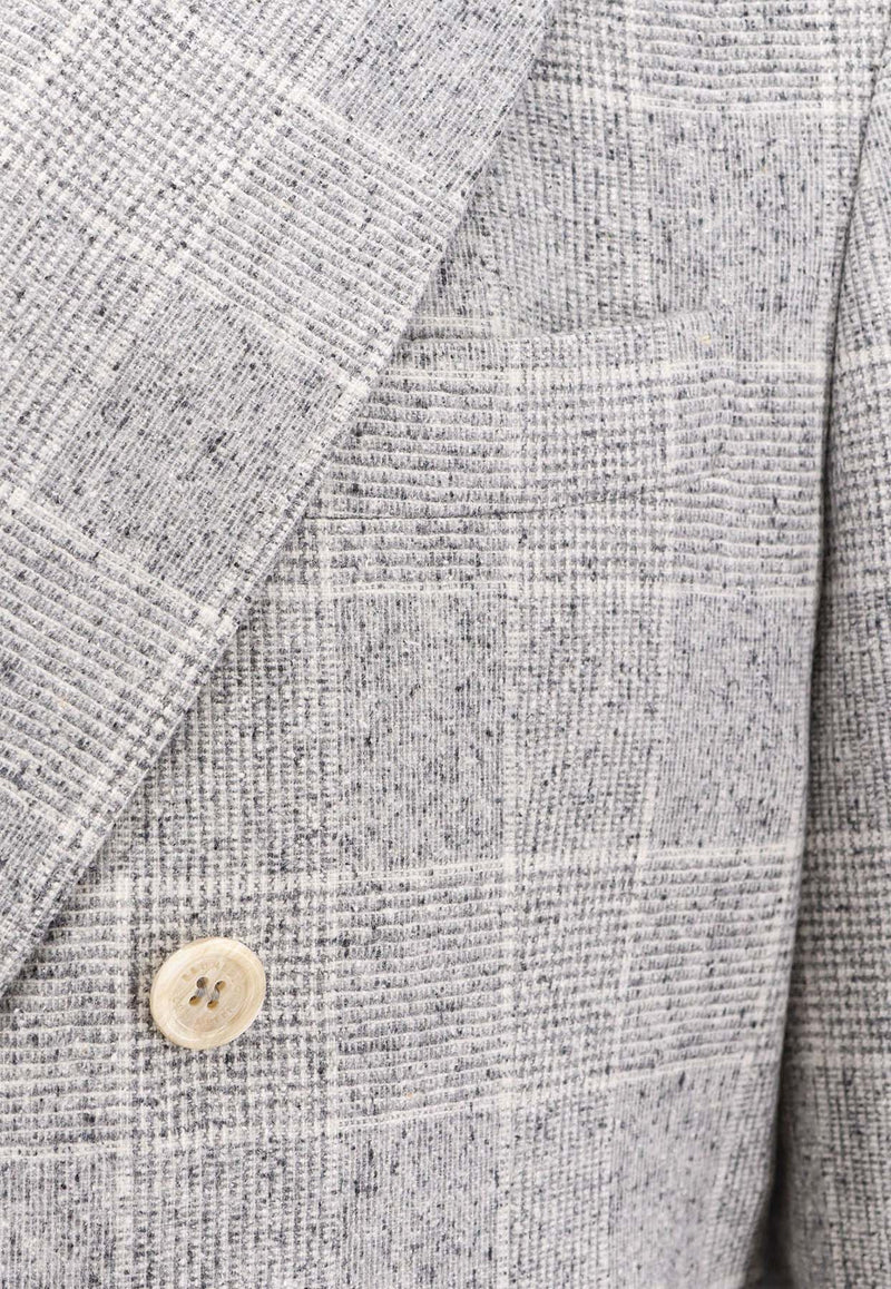 Brunello Cucinelli Double-Breasted Prince of Wales Blazer Gray MY4667BBD_C001