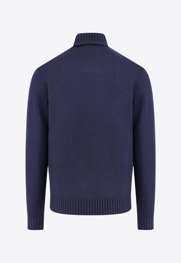 Zanone High-Neck Rib Knit Wool Sweater Blue 810105ZR229_Z1375