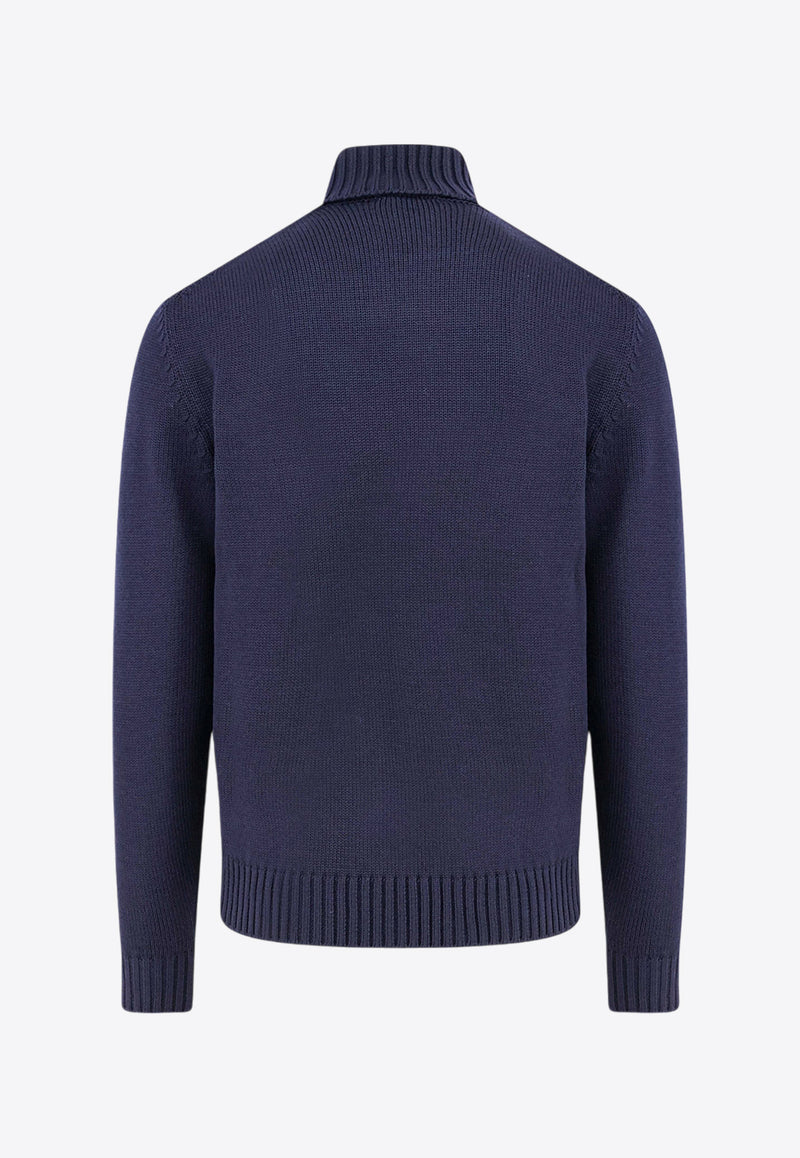 Zanone High-Neck Rib Knit Wool Sweater Blue 810105ZR229_Z1375