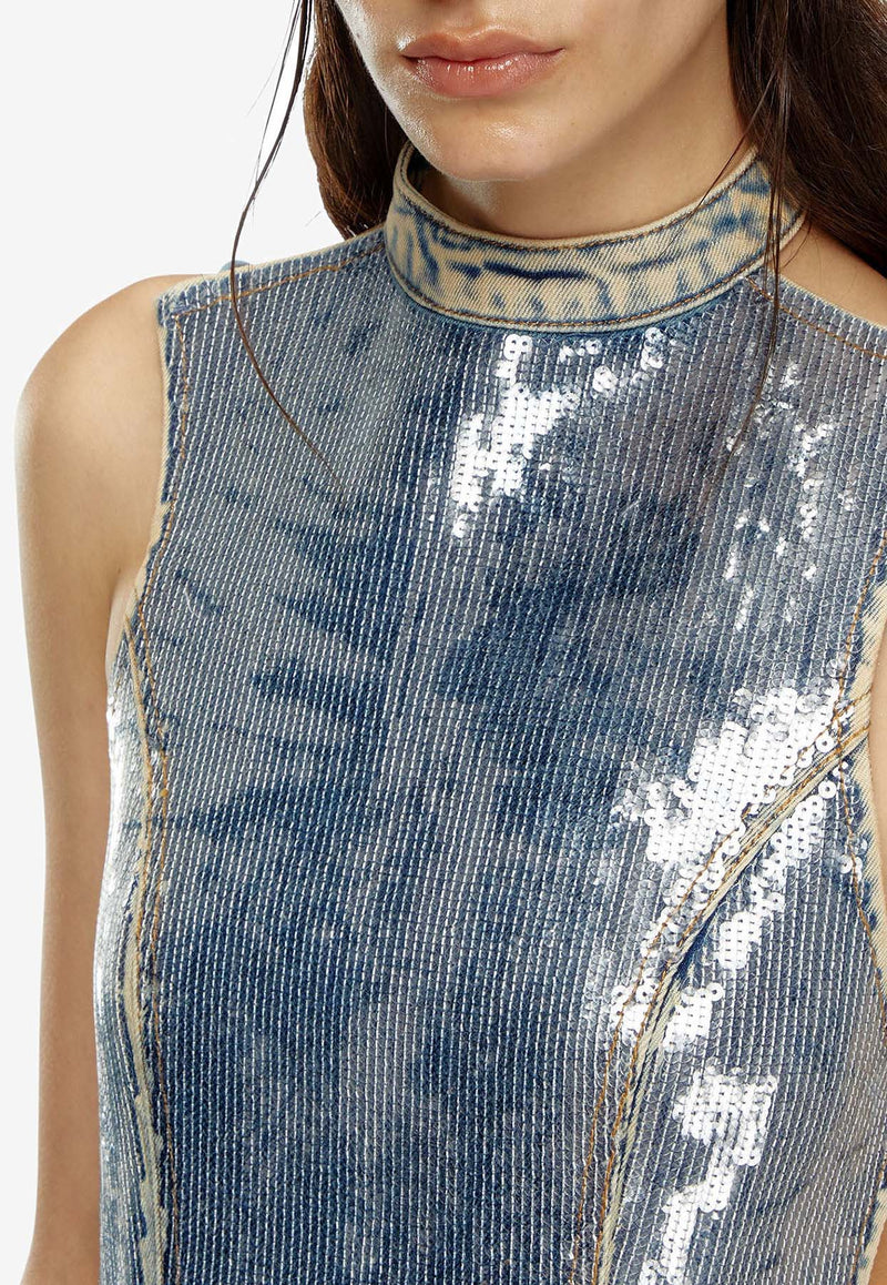 Diesel De-Camy Open-Back Sequined Denim Top Blue A144720PGAE_01