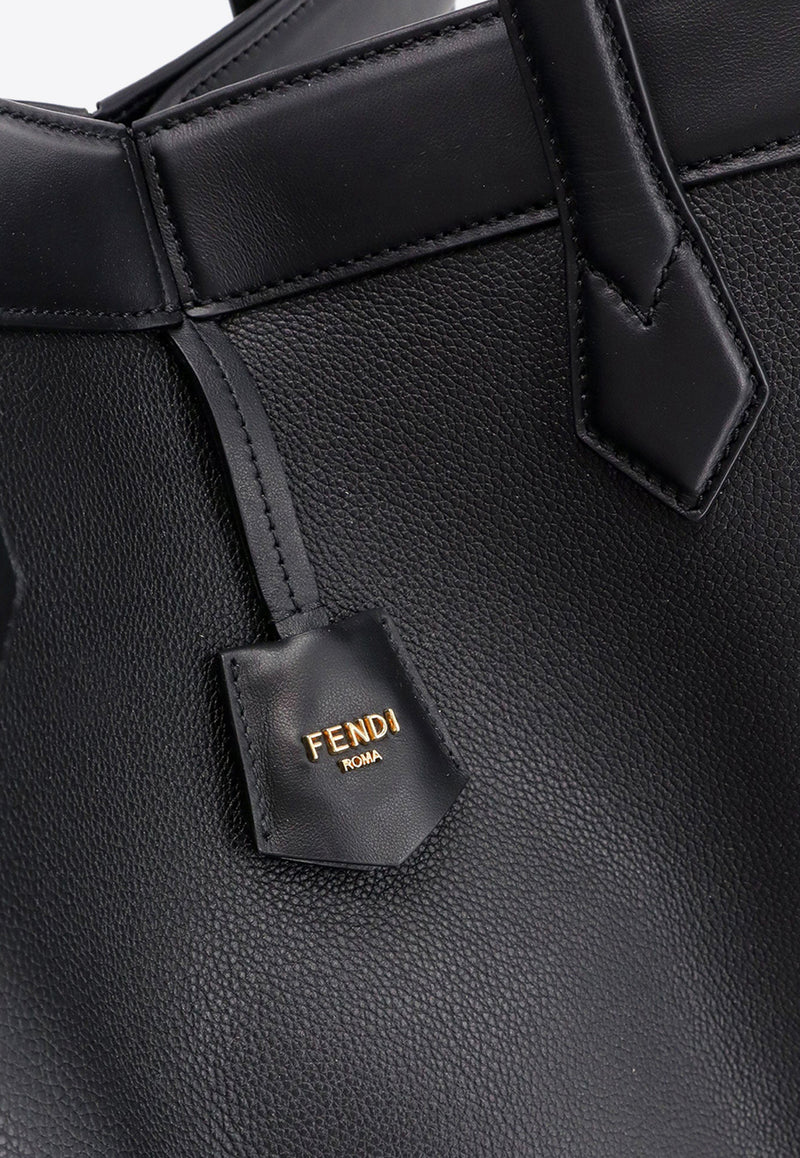 Fendi Large Origami Grained Leather Tote Bag Black 8BH415APZA_F0KUR