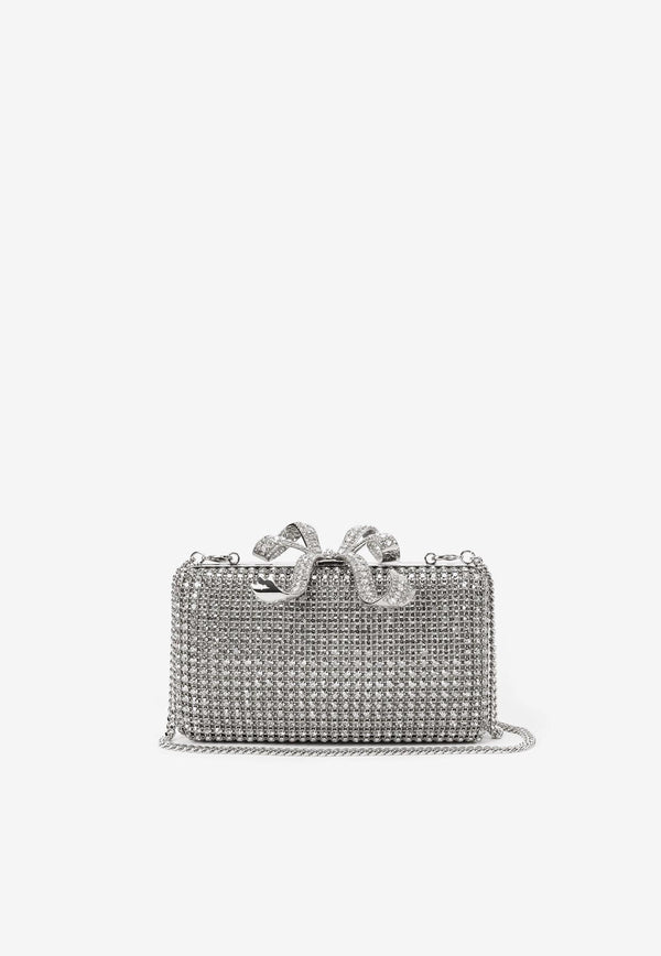 Self-Portrait Crystal Bow Studded Box Clutch Silver RS25306SL_SILVER