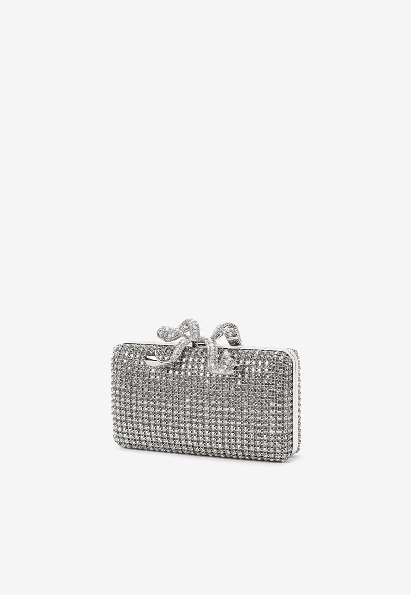 Self-Portrait Crystal Bow Studded Box Clutch Silver RS25306SL_SILVER