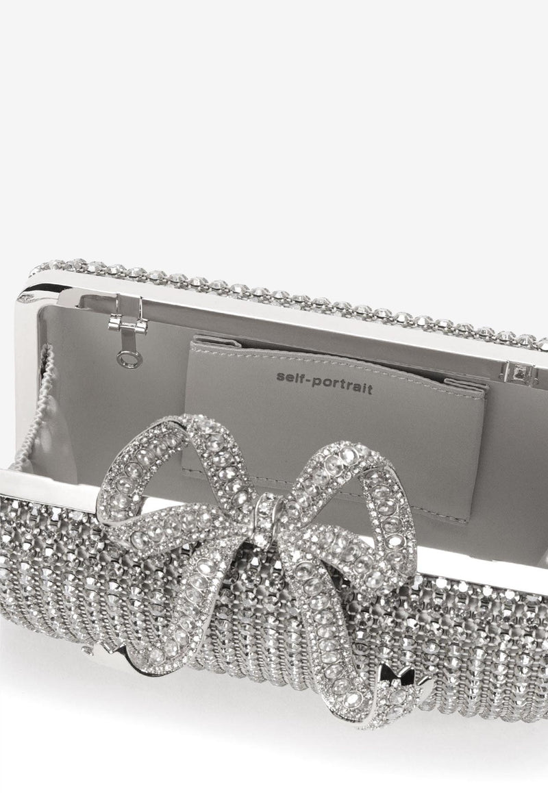 Self-Portrait Crystal Bow Studded Box Clutch Silver RS25306SL_SILVER