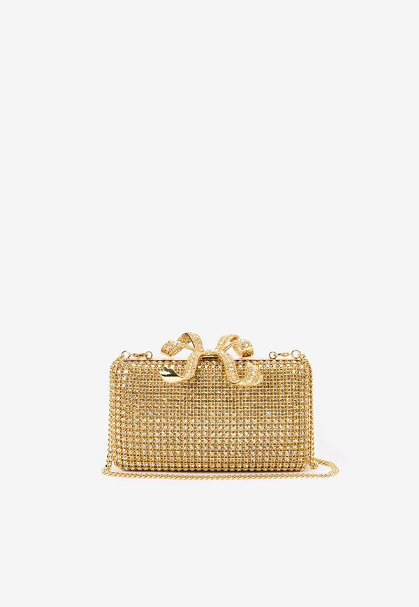 Self-Portrait Crystal Bow Studded Box Clutch Gold RS25306GD_GOLD