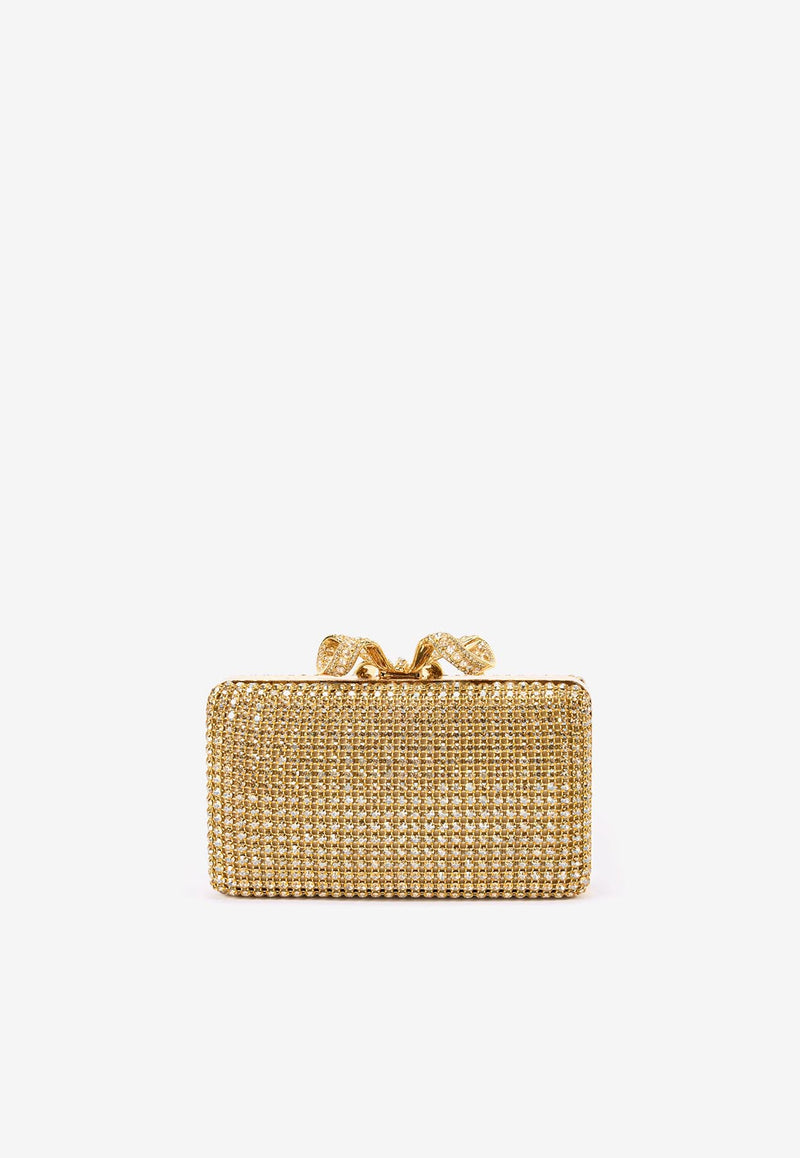 Self-Portrait Crystal Bow Studded Box Clutch Gold RS25306GD_GOLD