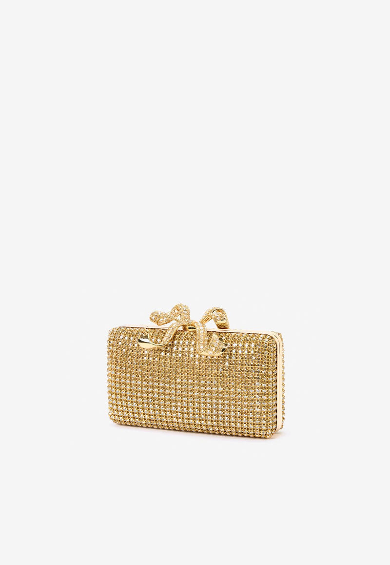 Self-Portrait Crystal Bow Studded Box Clutch Gold RS25306GD_GOLD