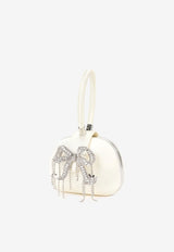 Self-Portrait Crystal Bow Satin Clutch Cream RS25306AC_CREAM